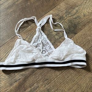 Lace Triangle Bralette with Sporty Band - White